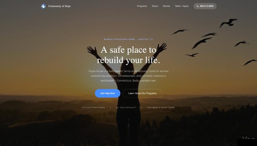 Community of Hope website homepage design