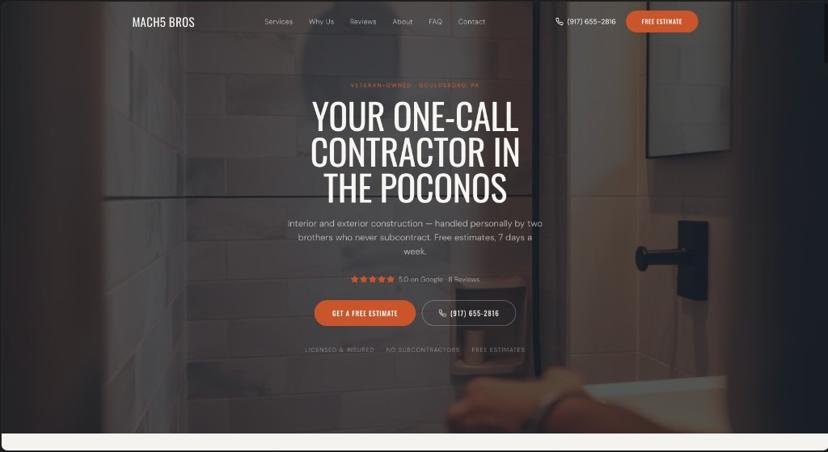 MACH5 BROS Home Improvement website homepage design